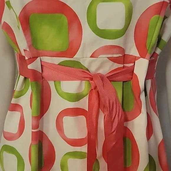 KIM ROGERS Pink Green Sleeveless Space Age Atomic Mod Tie Waist Dress Medium - Picture 5 of 7